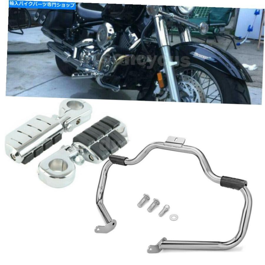 Engine Guard フィットハーレーソフテイルクロームエンジン口ひげガードクラッシュバー+ 1.25 ''クランプフットペグ Fit Harley Softail Chrome Engin