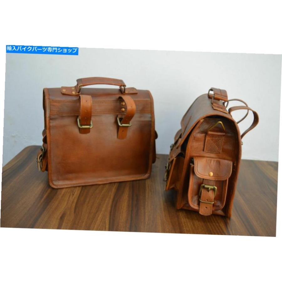 サイドバック レザーオートバイポーチサドルブラウンバッグパニーヤー