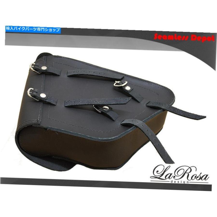 サイドバック La Rosa Black Cobhideレザーハーレーチョッパーボバー