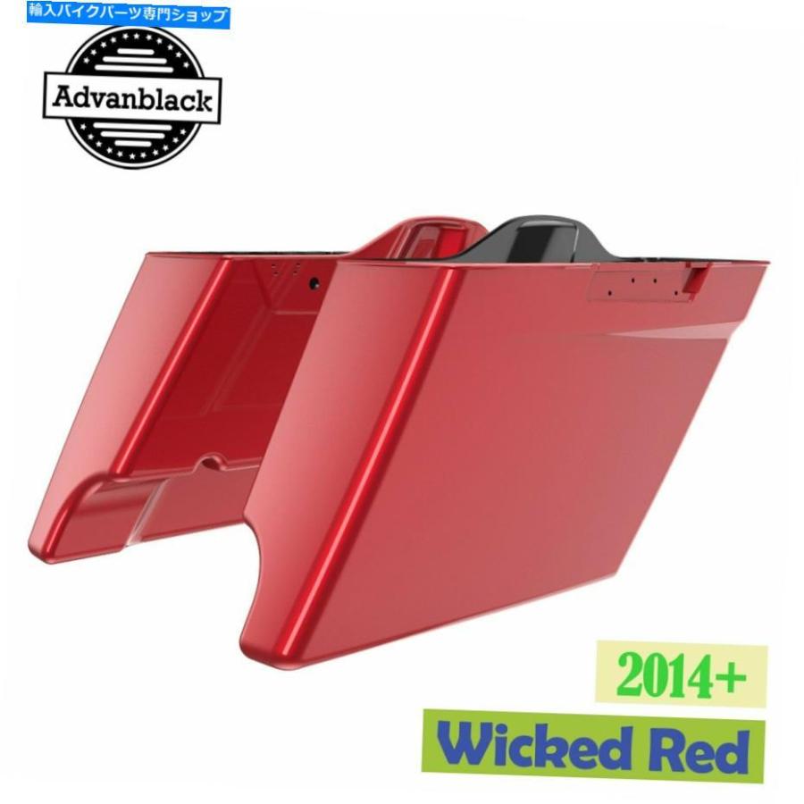 サイドバック 邪悪な赤い拡張袋ストレッチサドルバッグフィットハーレーツーリング2014+ Wicked Red Extended Bags Stretched Saddlebag Fits Harley