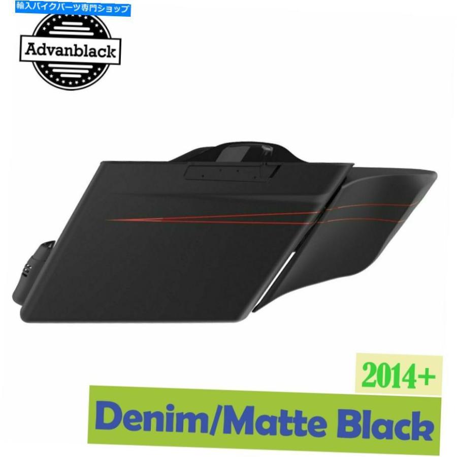 サイドバック デニムブラックストレッチ拡張サドルバッグサイドカバーピンストライプ14+ハーレー Denim Black Stretched Extended Saddlebag Side Cov