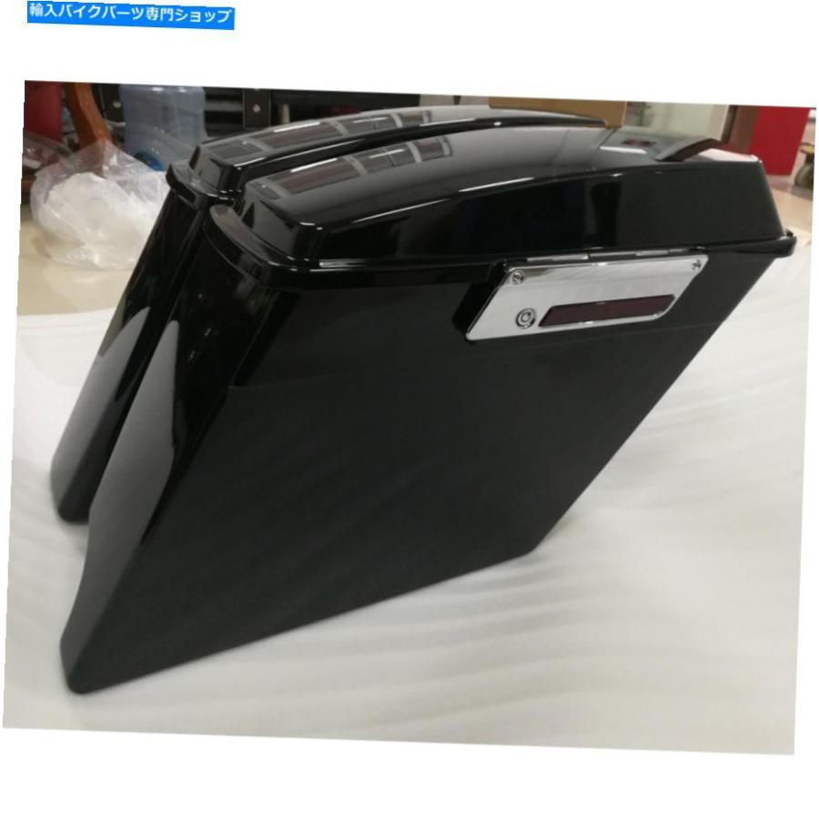 サイドバック 4 "2対1インチ排気伸張サドルバッグw /ラッチfor Harley 1993-2013黒 4" 2-into-1 Hard Exhaust Stretched Saddlebags w/Latch For Harl