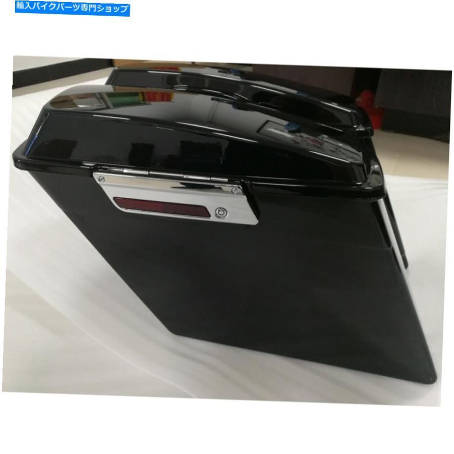 サイドバック 4 "2対1インチ排気伸張サドルバッグw /ラッチfor Harley 1993-2013黒 4" 2-into-1 Hard Exhaust Stretched Saddlebags w/Latch For Harl_1