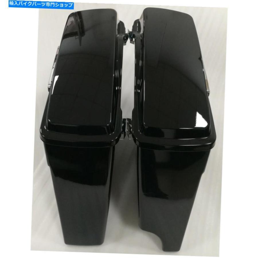 サイドバック 4 "2対1インチ排気伸張サドルバッグw /ラッチfor Harley 1993-2013黒 4" 2-into-1 Hard Exhaust Stretched Saddlebags w/Latch For Harl_2