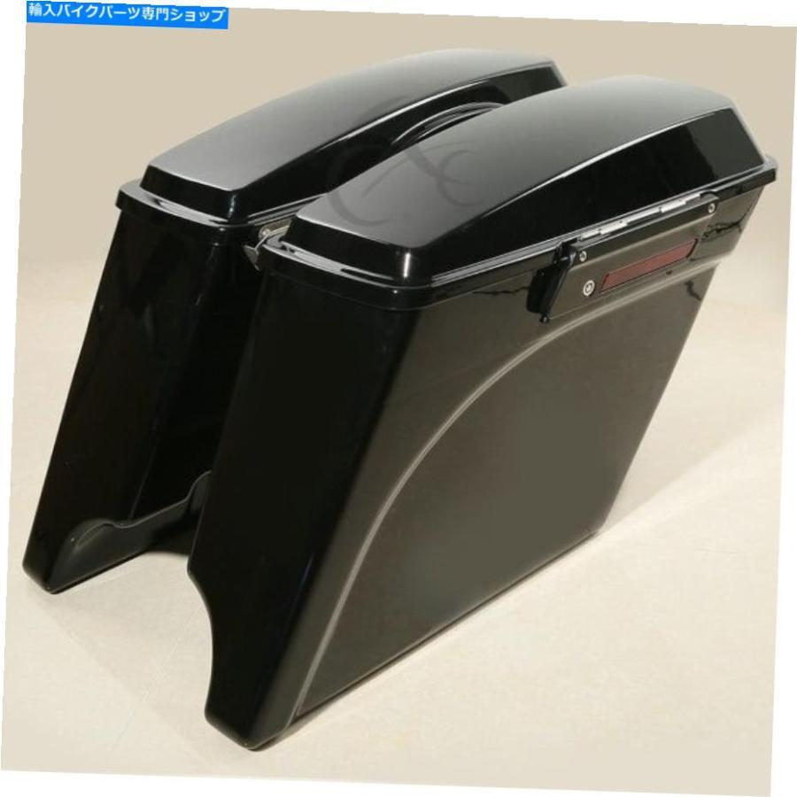 サイドバック 鮮やかな黒5 \"ハーレーツーリングFLT 93-2013のための伸縮されたハードサドルバッグ Vivid Black 5\" Stretched Extended Hard Saddlebagの画像