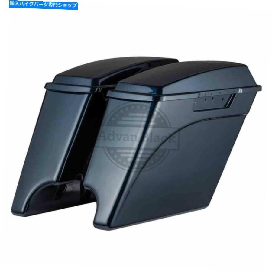 サイドバック Advanblackビッグブルーパールストレッチ93-13ハーレーロードストリートグライドのためのサドルバッグ Advanblack Big Blue Pearl Stret