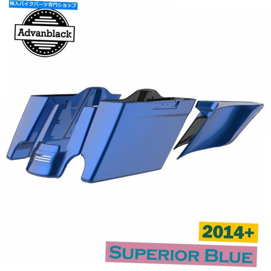 サイドバック Advanblackスーペリアブルーストレッチサドルバッグリアフェンダーのハーレーツーリング14+ Advanblack Superior Blue Stretched Saddle