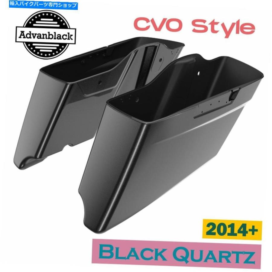 サイドバック ハーレー14 +のためのAdvan Black Quartz CVOテーパー拡張伸張サドルバッグ Advan Black Quartz CVO Tapered Extended Stretched Saddle