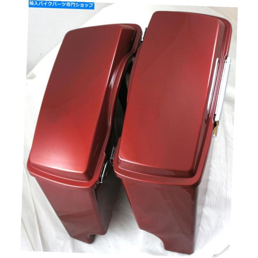 サイドバック ファットアスワイドファイアレッドエクステンデッドストレッチハードサドルバッグフィットハーリーHDツーリング Fat Ass Wide Fire Red_1