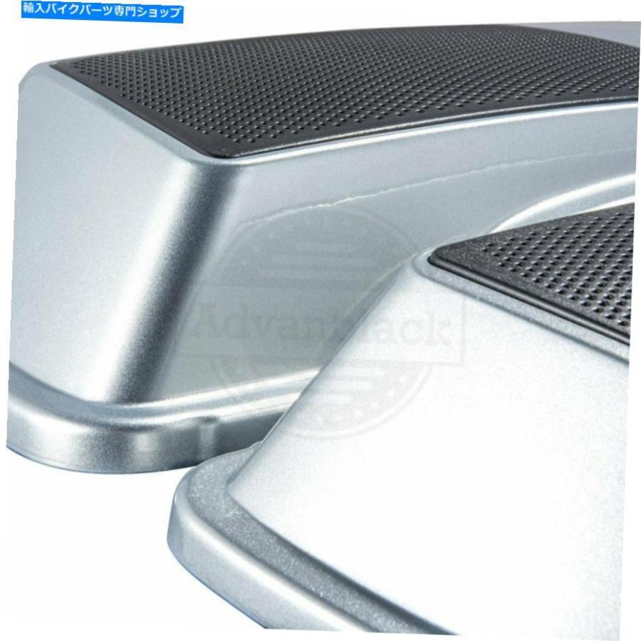 サイドバック 93-13ハーリーストリートロードエレクトラのための華麗なシルバーサドルバッグスピーカーのふた Brilliant Silver Saddlebag Speaker Liの画像