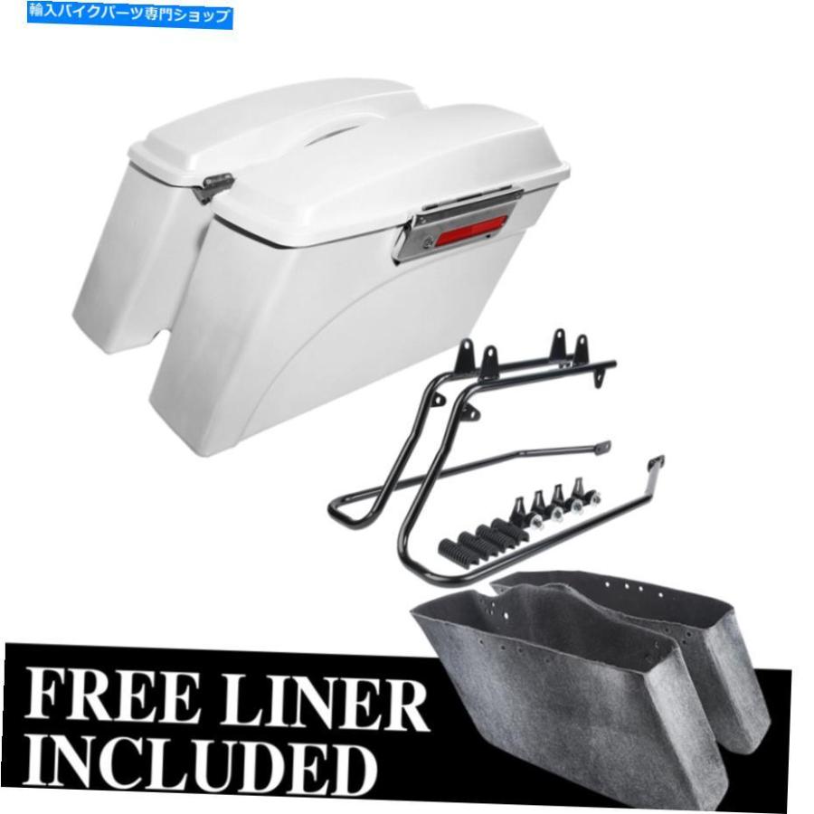 サイドバック 塗られた白いサドルバッグブラック変換ブラケットフィットハーレーソフト84-17 Painted White Saddlebags Black Conversion Bracket Fit