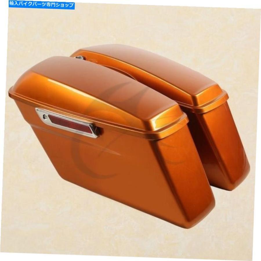 サイドバック オレンジのハードサドルバッグ+ラッチキーのハーレーツーリングFLT FLT FLHT Ultra-Classic Orange Hard Saddle Bags +Latch key For Haの画像