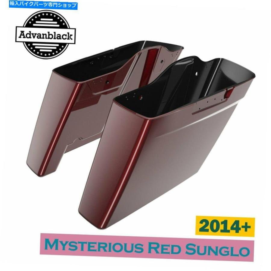 サイドバック Mysterious Red Sunglo Dual Uncut Extended Streded SaddleBag for Harley 2014+ Mysterious Red Sunglo Dual Uncut Extended Stretche バイク-フレーム-車、バイク、自転車