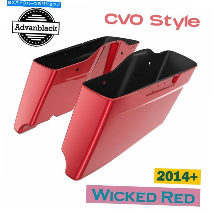 サイドバック Advanblack邪悪な赤いCVOテーパーの拡張ストレッチサドルバッグはハーレー14+ Advanblack Wicked Red CVO Tapered Extended Stretched S