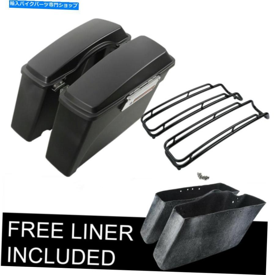 サイドバック マットブラックサドルバッグ＆トップレールガードフィットハーレーロードキンググライド1994-2013 Matte Black Saddlebags & Top Rail G
