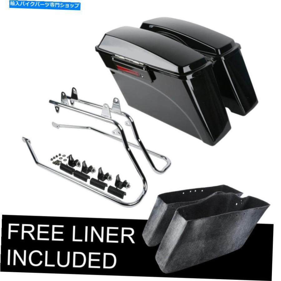 サイドバック ハードサドルバッグw / Chrome取り替えっこブラケットフィットハーレーソフトデラックス84-16 Hard Saddlebags W/Chrome Conversion Brackets Fi バイク-車、バイク、自転車-その他フレーム関連用品