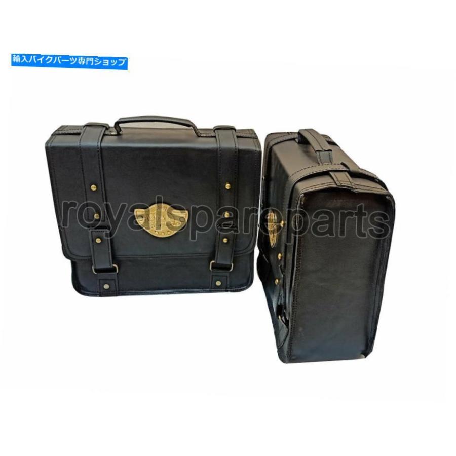 サイドバック Royal Enfield Classic 350 500ccペアのサドルバッグブラックレザー Royal Enfield Classic 350 500cc Pair Of Saddle Bag Black Leatheの画像