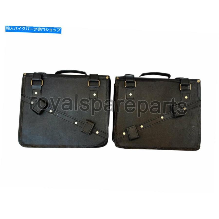 サイドバック Royal Enfield Classic 350 500ccペアのサドルバッグブラックレザー Royal Enfield Classic 350 500cc Pair Of Saddle Bag Black Leatheの画像