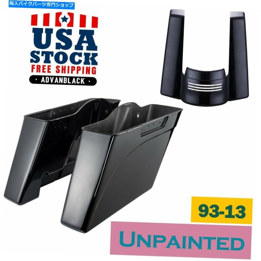 サイドバック AdvanBlackの描きたストレッチサドルバッグボトムスは1993-2013ハーレーのカットアウトなし Advanblack Unpainted Stretched Saddlebags