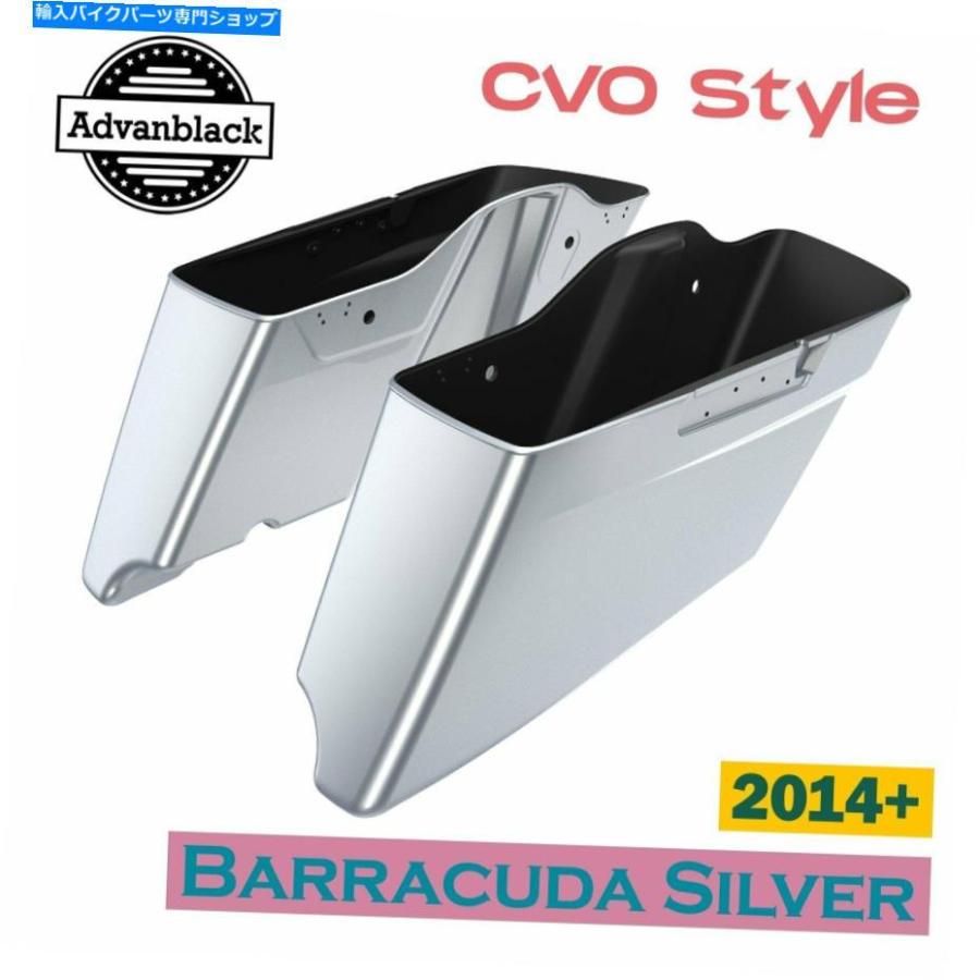 サイドバック ハーレー14 +のためのバラクーダシルバーCVOテーパー拡張サドルバッグ Barracuda Silver CVO Tapered Extended Stretched Saddlebag For