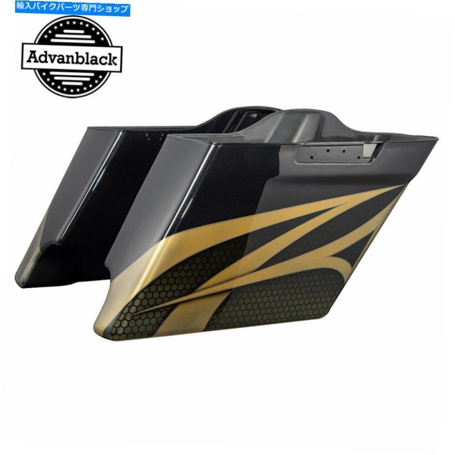サイドバック Advan Black Quartz Airbrushed Extended Saddlebag Bottomsは14+ハーレーツーリングフィット Advan Black Quartz Airbrushed Extended フレーム-バイク