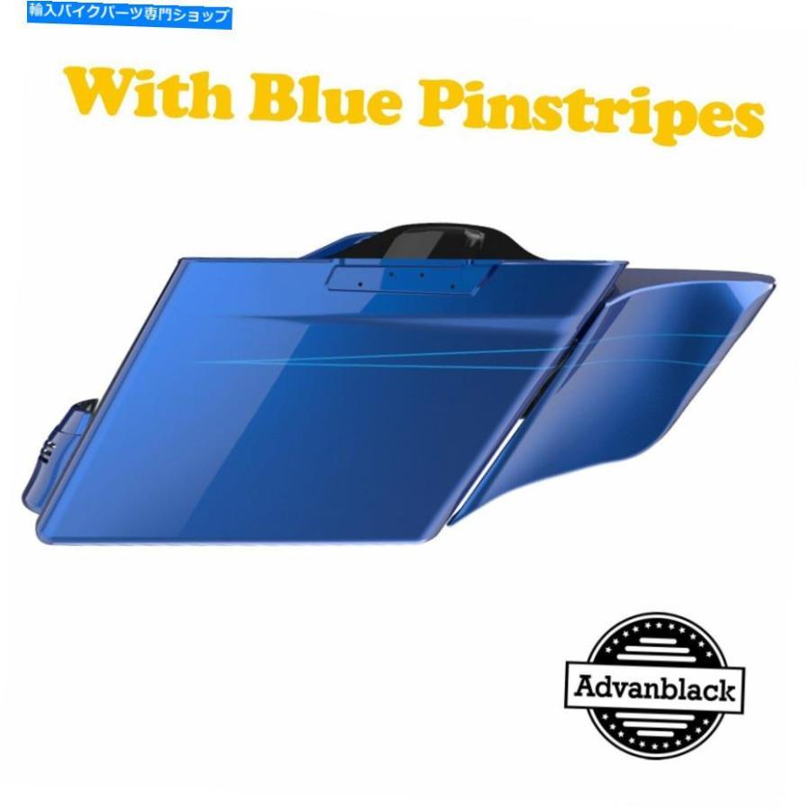 サイドバック スーペリアブルー拡張サドルバッグサイドカバー2014+ハーレーツーリングのためのピンストライプ Superior Blue Extended Saddlebag Side