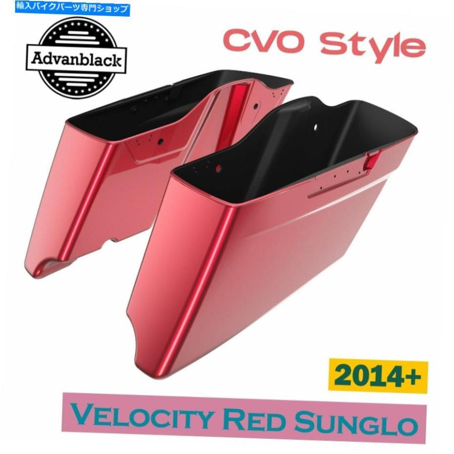 サイドバック Harley 14+のためのベロシティレッドサングルCVOテーパー拡張ストレッチサドルバッグ Velocity Red Sunglo CVO Tapered Extended Stretc