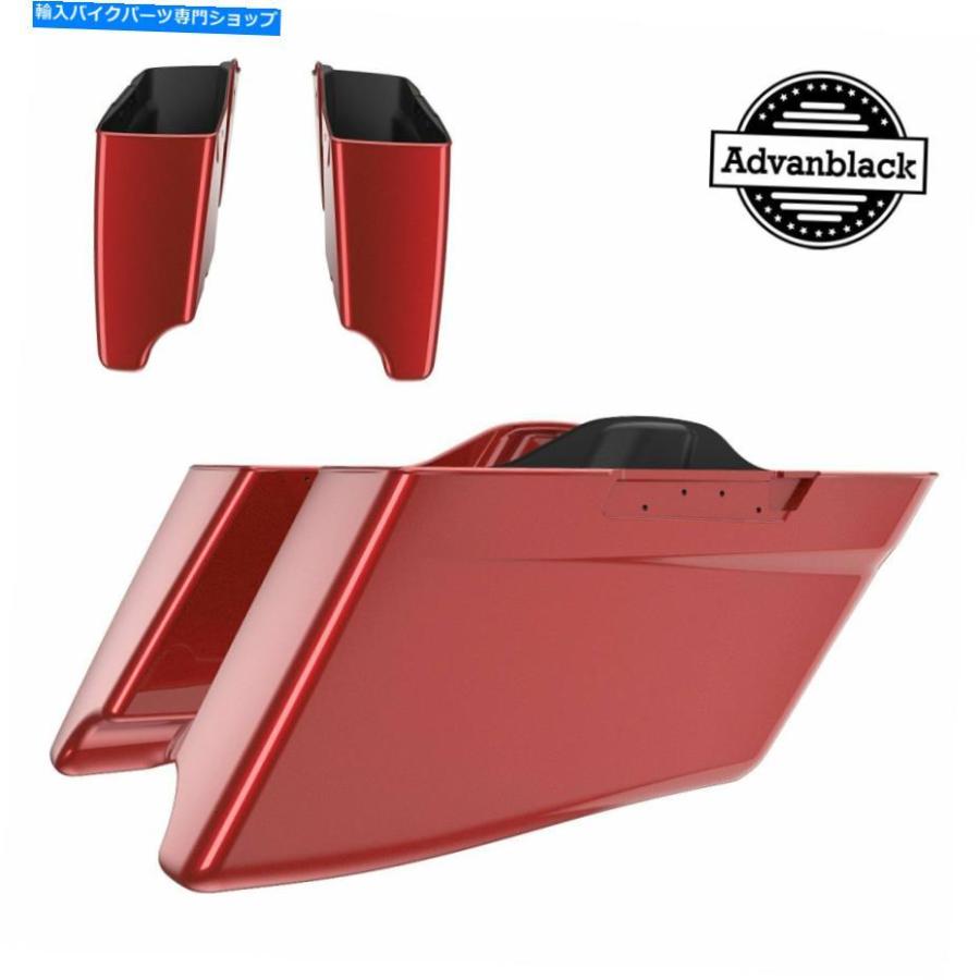 サイドバック 2014+ハーレーのためのEmber Red Sunglo CVOテーパーストレッチサドルバッグふた付きハードウェア Ember Red Sunglo CVO Tapered Stretc