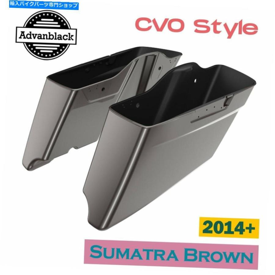サイドバック スマトラブラウンCVOテーパーエクステンデッドストレッチサドルバッグはハーレー14 + Sumatra Brown CVO Tapered Extended Stretched Sa