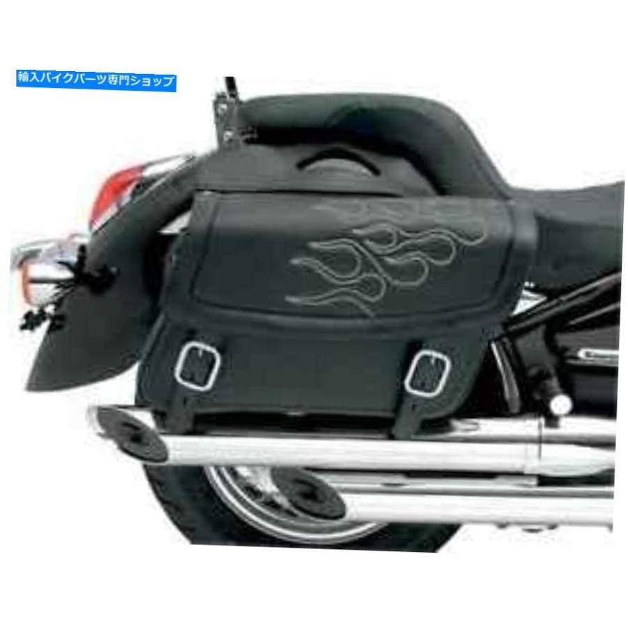 サイドバック サドルメンブラックシルバーフレームレザーユニバーサルオートバイサドルバッグハーレーFXST Saddlemen Black Silver Flame Leather Uni