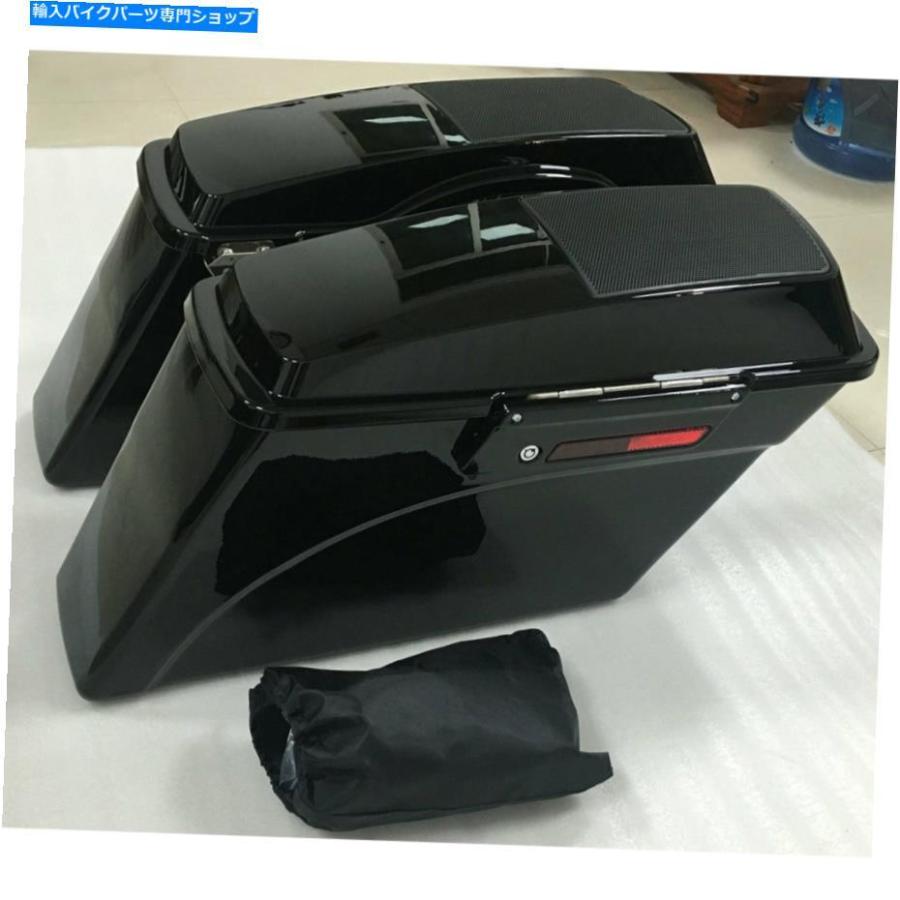 サイドバック 鮮やかな黒のハードサドルバッグw /スピーカーのふた+ラッチキーのハーレーツーリング94-13 Vivid Black Hard Saddle Bags w/ Speaker L