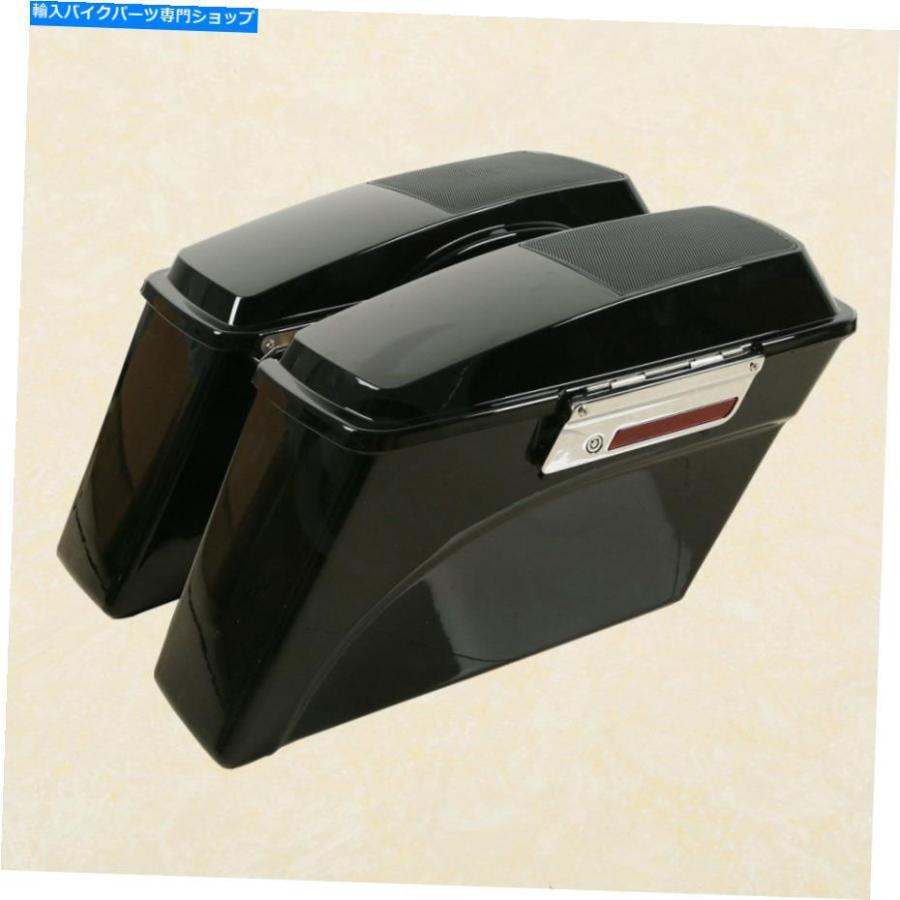 サイドバック 鮮やかな黒い硬いサドルバッグスピーカーふた+ハーレーソフトのための括弧 Vivid Black Hard Saddlebags Speaker Lid+Conversion Brackeの画像