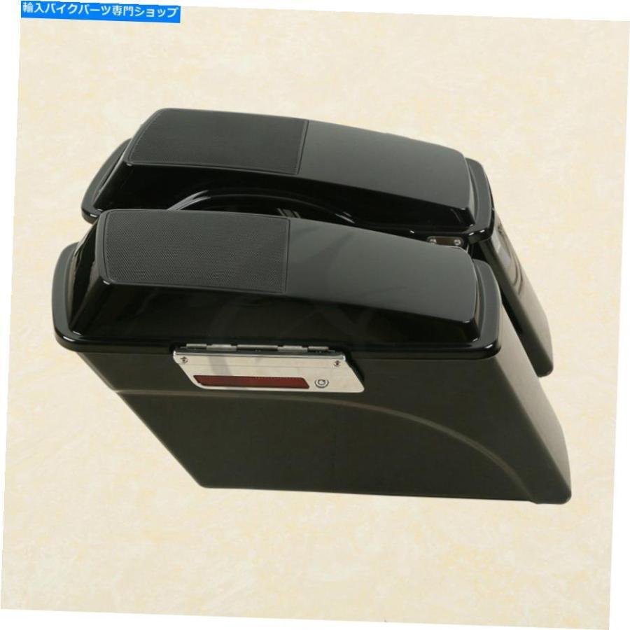 サイドバック 鮮やかな黒い硬いサドルバッグスピーカーふた+ハーレーソフトのための括弧 Vivid Black Hard Saddlebags Speaker Lid+Conversion Brackeの画像