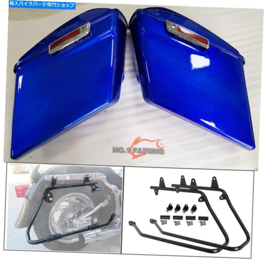 サイドバック ハーレーソフトのための青い拡張ハードサドルバッグ1986-2013 w /変換ブラケット Blue Extended Hard Saddlebag For Harley Softail 198