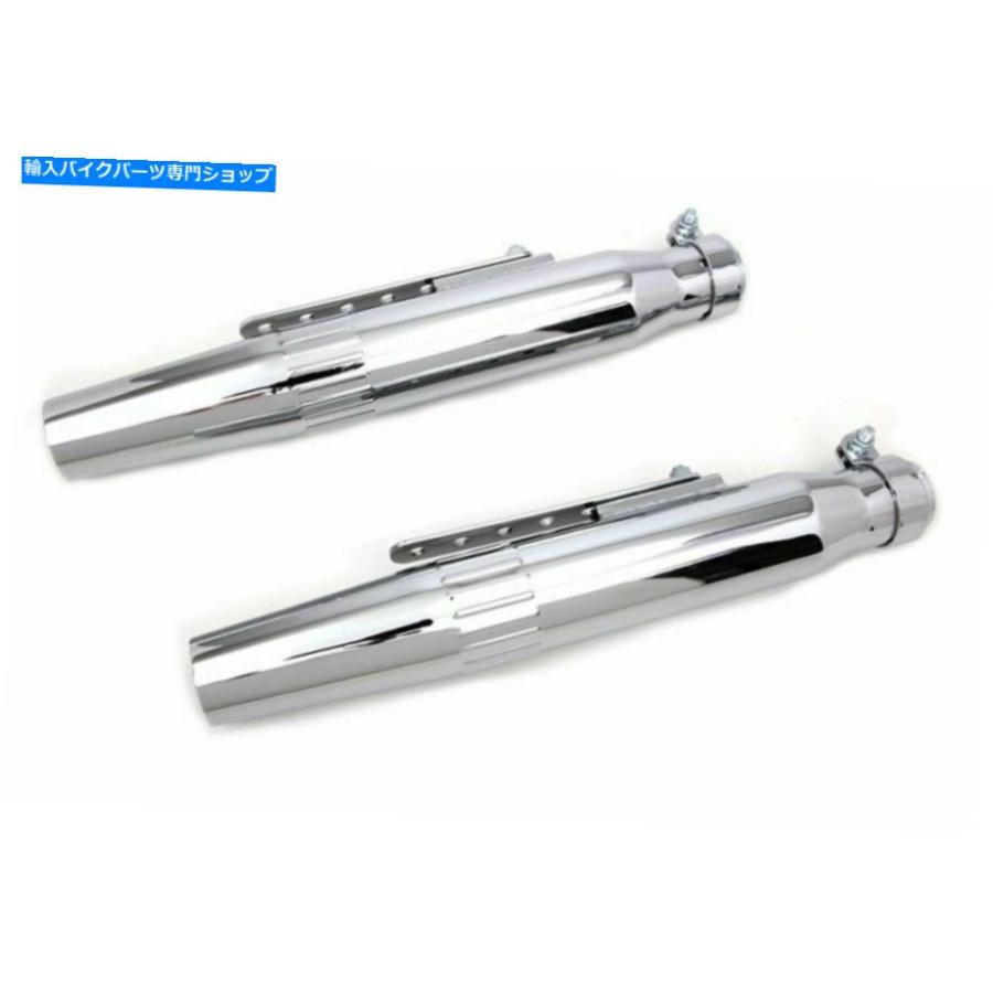 マフラー クロムテーパーフィンススロットトラックマフラーセットハーレーカスタムチョッパー1~3 / 4パイプ Chrome Tapered Finned Slotted Track Muf_1