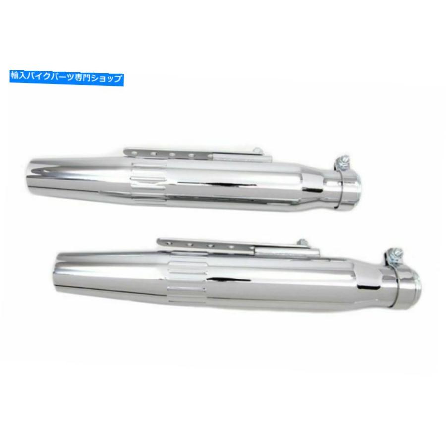 マフラー クロムテーパーフィンススロットトラックマフラーセットハーレーカスタムチョッパー1~3 / 4パイプ Chrome Tapered Finned Slotted Track Muf_2