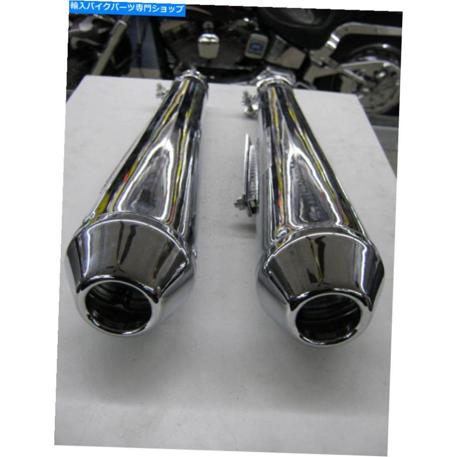 マフラー ハーレーダビッドソンクロームカフェレーサーリバースコーンメガホンエキゾーストマフラーパイプ HARLEY DAVIDSON CHROME CAFE RACER REVERSの画像