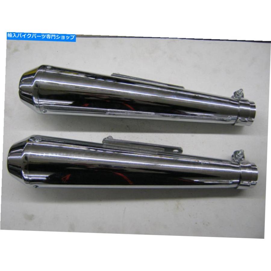 マフラー カフェレーサーボバーチョッパークロムリバースコーンメガホンエキゾーストマフラーパイプ CAFE RACER BOBBER CHOPPER CHROME REVERSE CONEの画像