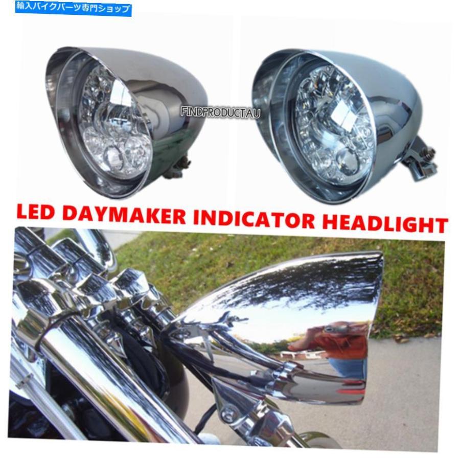 クロームパーツ 5.75 \"Chrome LEDインジケータの弾丸ヘッドライトハーレーブレイクアウトロッカーFXSB FXCW 5.75\" Chrome LED indicator bullet headl
