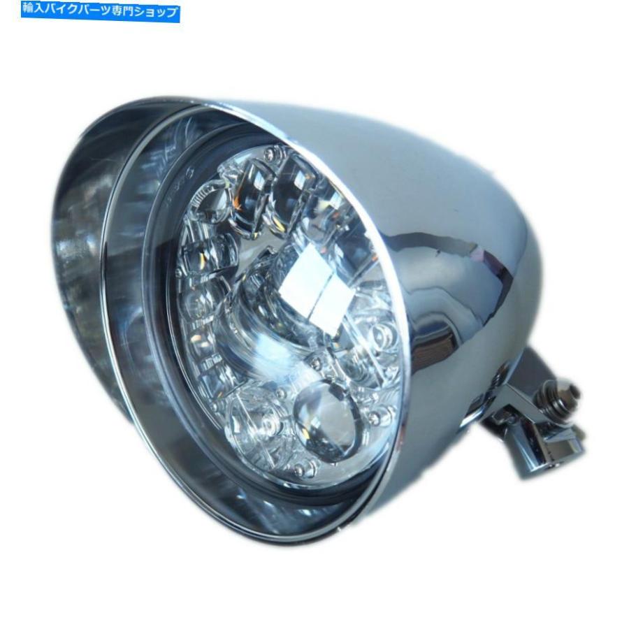 クロームパーツ 5.75 \"Chrome LEDインジケータの弾丸ヘッドライトハーレーブレイクアウトロッカーFXSB FXCW 5.75\" Chrome LED indicator bullet headlの画像
