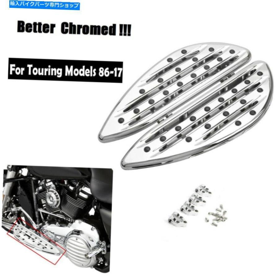 クローム部分品 ビレットCNCカットフロントドライバーストレッチフロアツーリング1986-2017 Billet CNC Cut Front Driver Stretched Floorboard For H バイク-その他フレーム関連用品