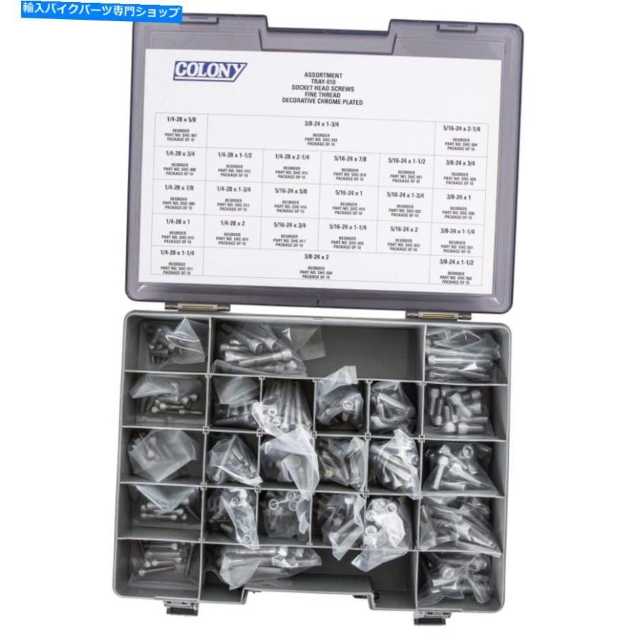 クロームパーツ コロニー＃トレイ-010クロームメッキソケットヘッドスクリュー品揃えトレイ - ファインスレッド - Colony #TRAY-010 Chrome Plated So