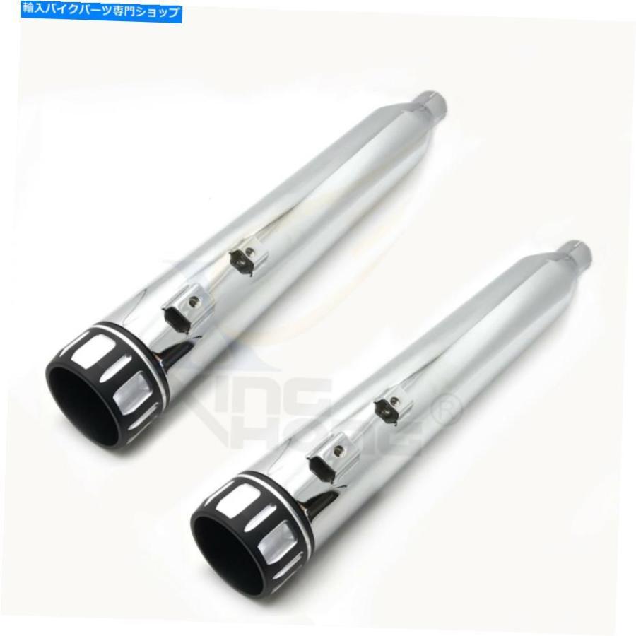 クロームパーツ 4 \"クロムメガホンスリップオンマフラー排気パイプ95-16ハーレーツーリング 4\" Chrome Megaphone Slip-On Mufflers Exhaust Pipes Forの画像