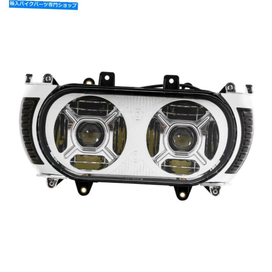 クロームパーツ クロムLEDデュアルヘッドライトターンシグナルフィットハーレーロードグライド2015-2019 2018 Chrome LED Dual Headlight Turn Signalの画像