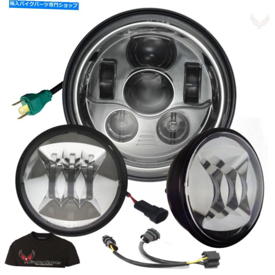 クロームパーツ イーグルライトハーレー7 \"クロムLEDヘッドライト/ 2014-20ロードキングのためのスポットライトキット Eagle Lights Harley 7\"" Chrome"