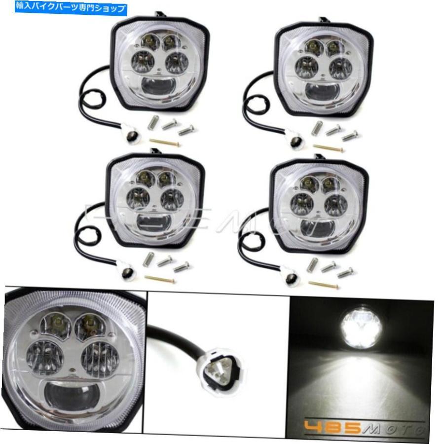 クロームパーツ 4個のアルミニウムLEDフロントヘッドライトHI / LOビームヘッドランプYAMAHAユーティリティYXZ1000 4Pcs Aluminum LED Front Headligh