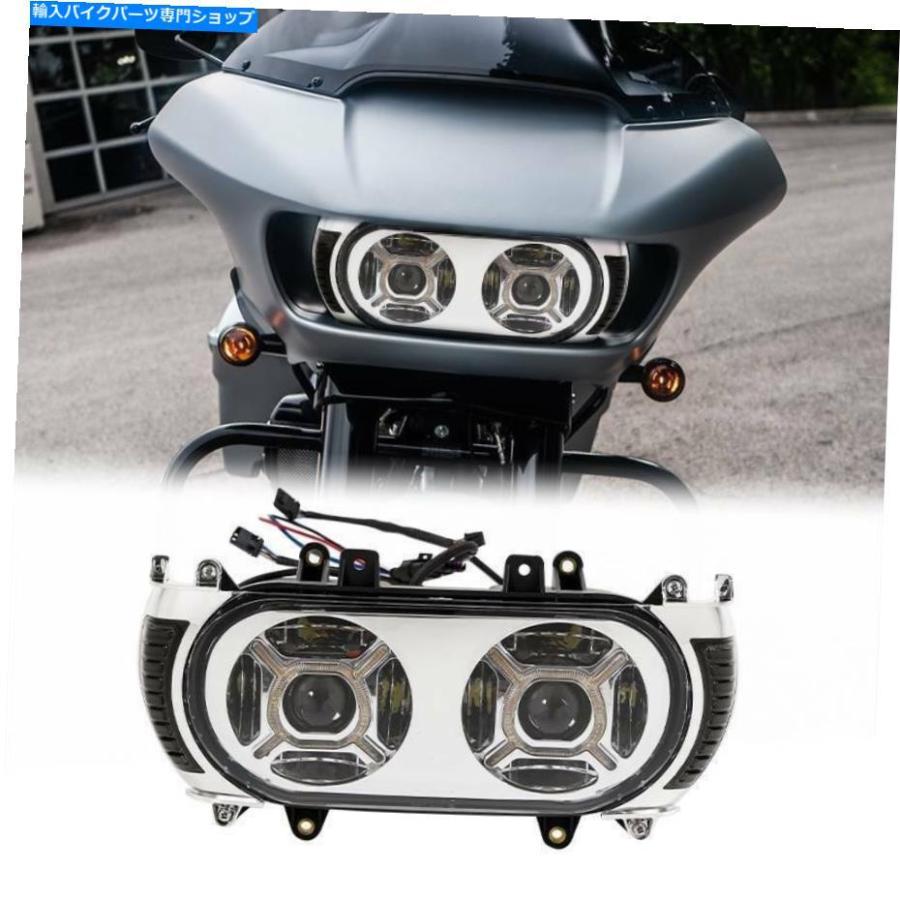 クロームパーツ Harley Road Glide 15-21のためのChrome LEDのヘッドライト琥珀色のサイドマーカーライトフィット Chrome LED Headlight Amber Side M