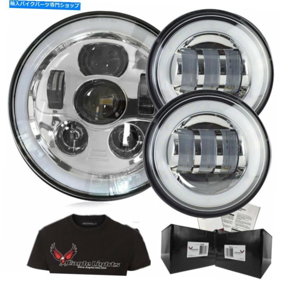 クロームパーツ イーグルライト7 \"LEDヘッドライト/補助クロム発電III Halo Kit +ワイヤー Eagle Lights 7\" LED Headlight / Auxiliary Chrome Genera