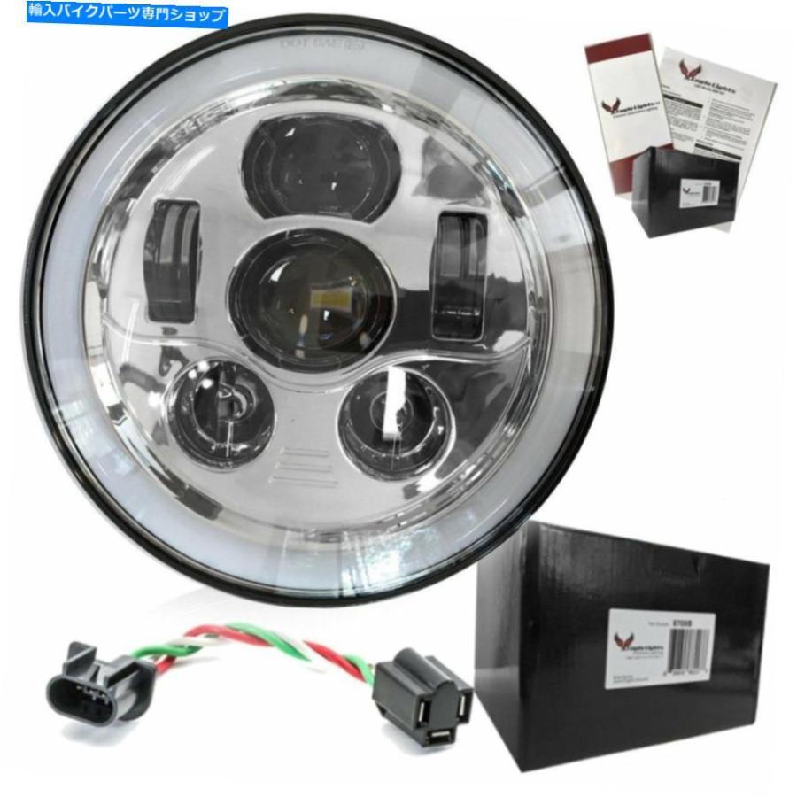 クロームパーツ イーグルライト7 \"LEDヘッドライト/補助クロム発電III Halo Kit +ワイヤー Eagle Lights 7\" LED Headlight / Auxiliary Chrome Generaの画像