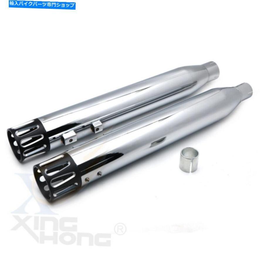 クロームパーツ 17-20ハーレーツーリングのための排気パイプ4 \"クロム＆BKスロットスリップオンマフラー Exhaust Pipes 4\" Chrome \u0026BK Slotted Slip-O